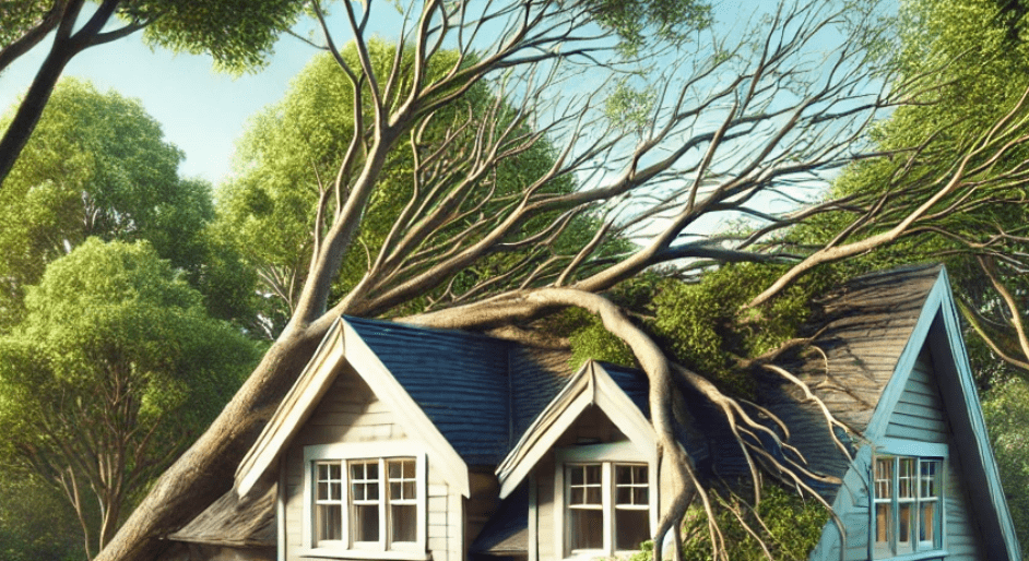 overhanging trees on a roof